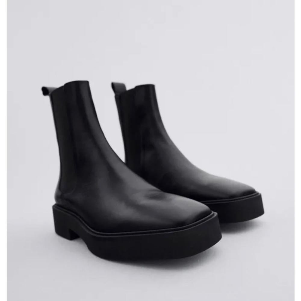 Zara leather square toe ankle boots